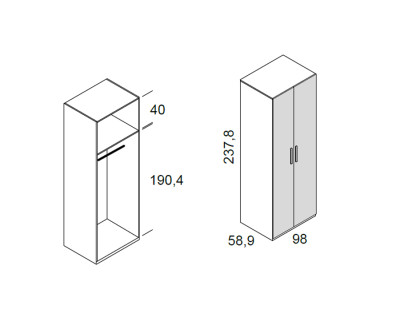 Kleiderschrank mit 2 Flügeltüren