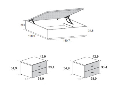 Doppelbett mit Kommode und Nachttischen